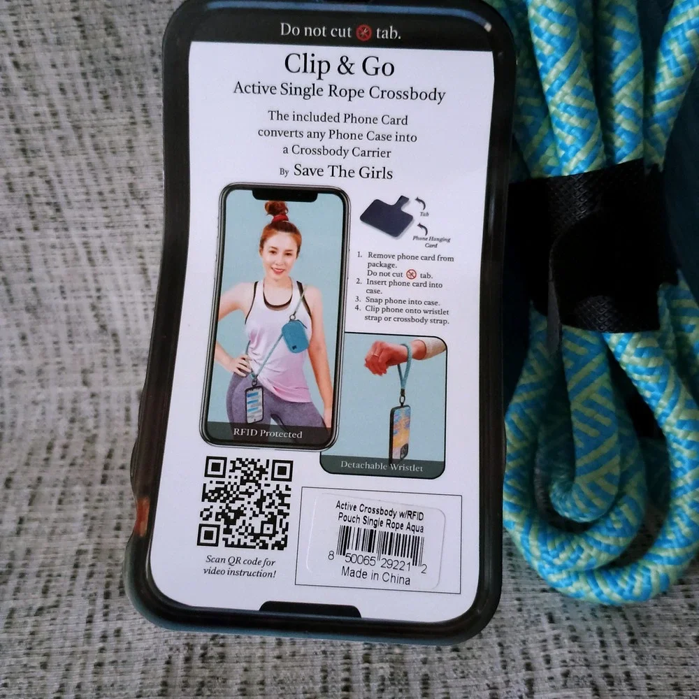 Save The Girls Clip & Go RFID Single Rope Crossbody Pouch Phone Strap Aqua NEW